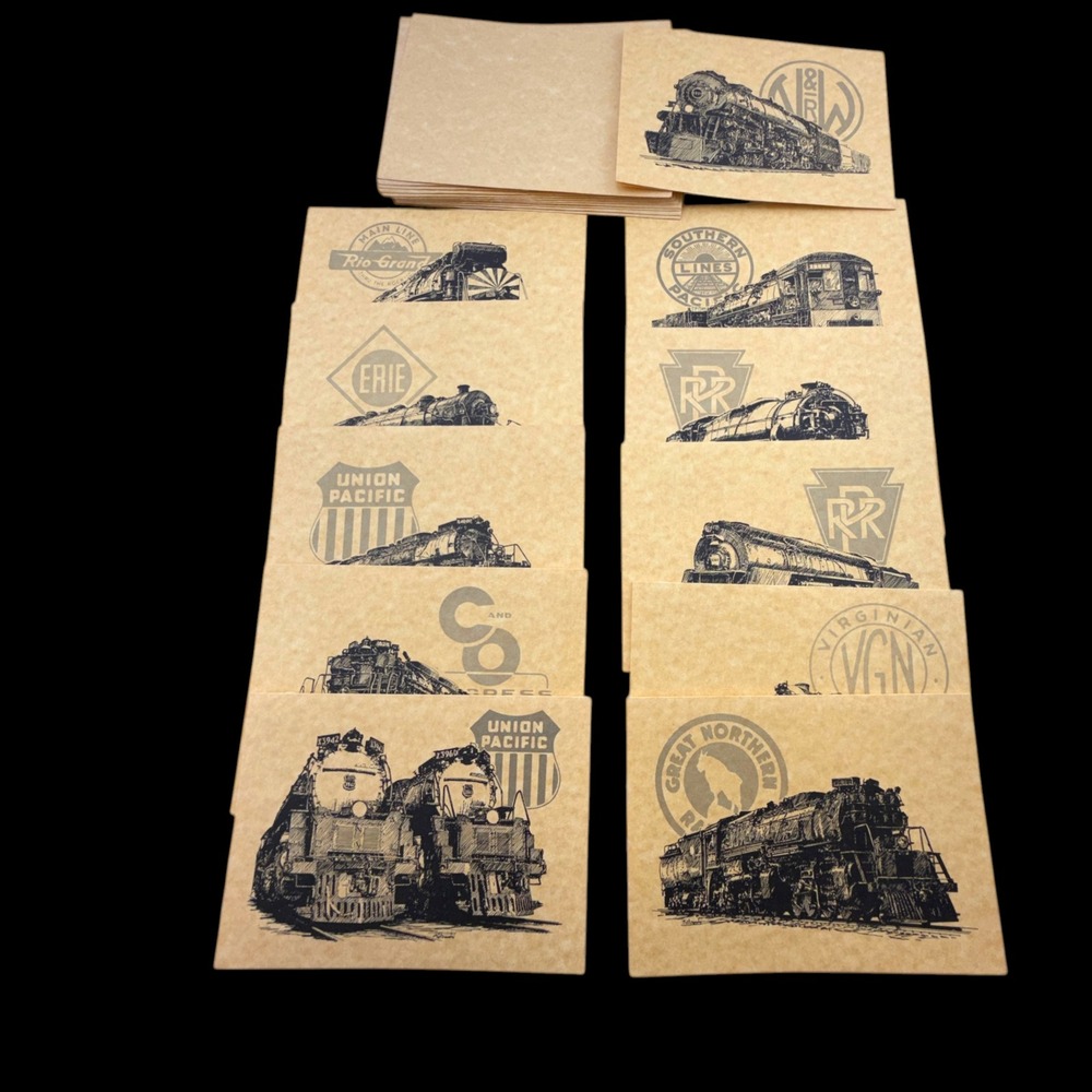 Steam Locomotive Notecards by M.F. Kotowski Vintage Train Art 1979 Set of 11
